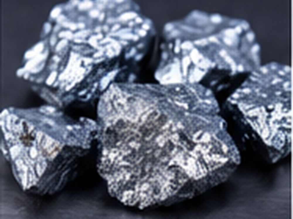 Irregular silicon raw material chunks with reflective gray surfaces.