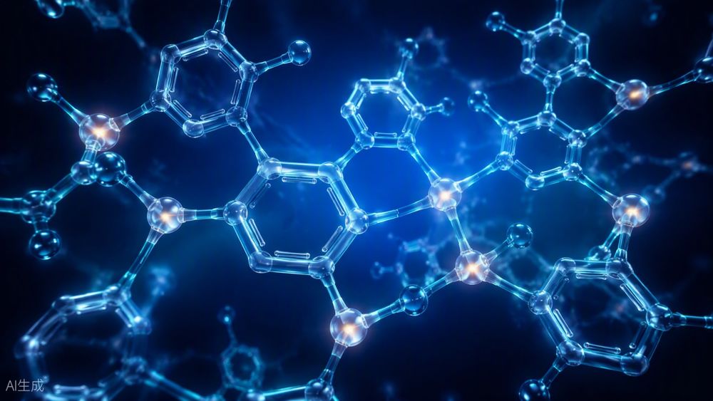 Three-dimensional visualization of arylsilane molecular networks with benzene rings linked to silicon atoms.