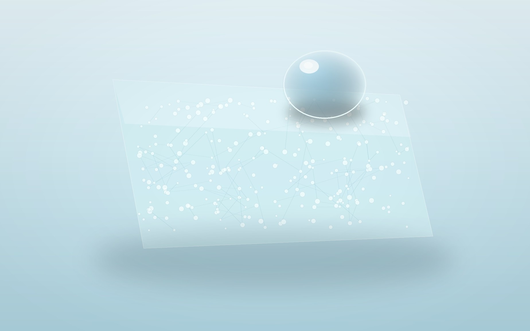 A translucent porous silica block carries a glossy droplet while its internal nanoscale network remains visible.