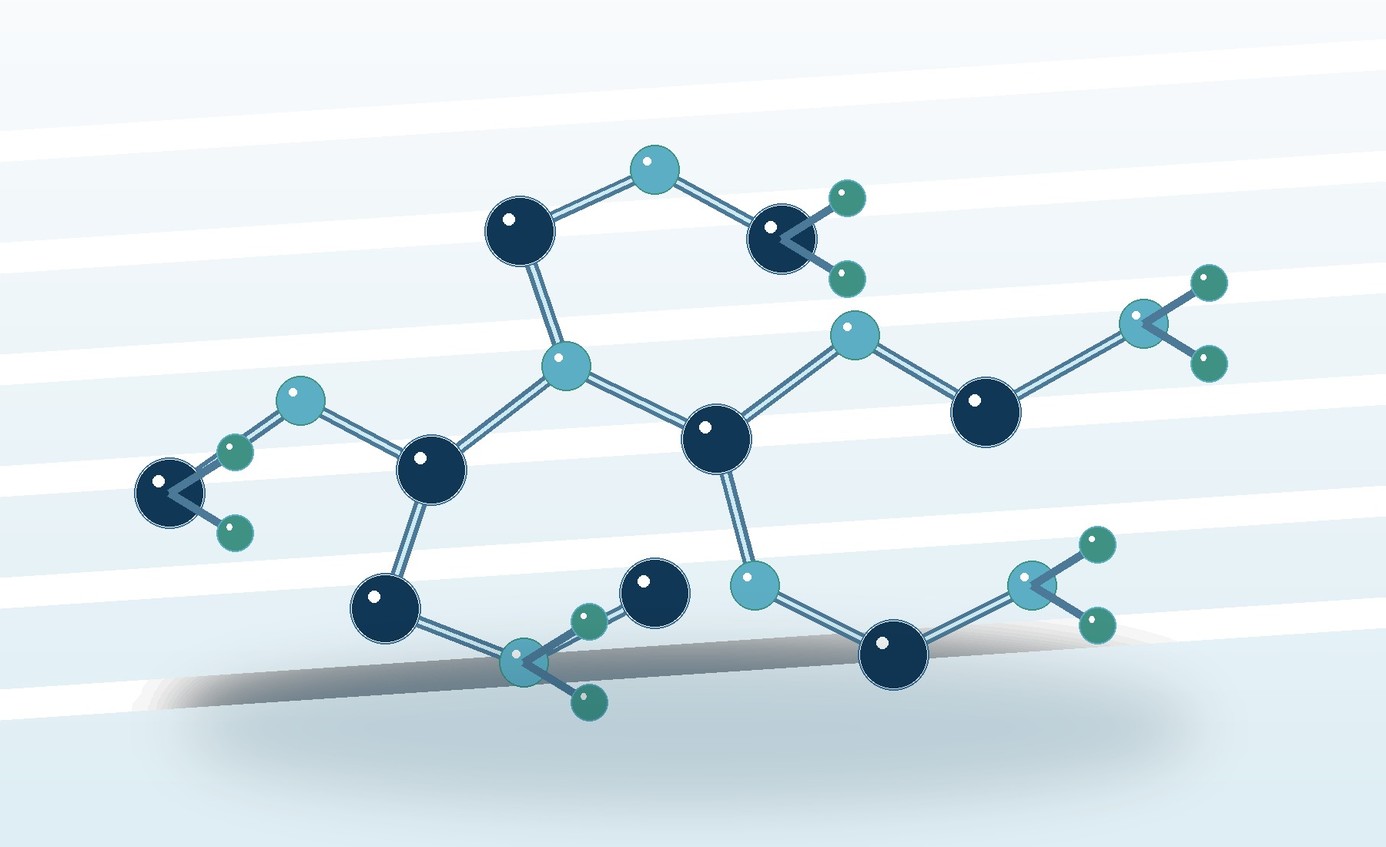 Abstract ball-and-stick network of short linked silicon-oxygen segments with several functional branches.