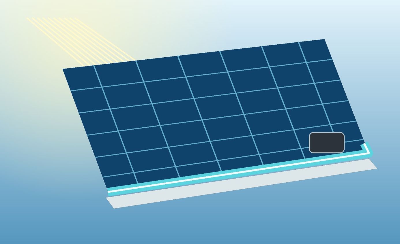 Solar panel edge uses a continuous transparent hybrid seal to protect the laminated assembly.