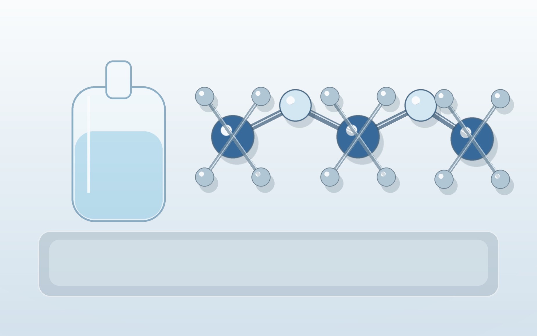 Sealed clear organosilicon sample with a discrete silicon-oxygen-silicon molecular chain on a clean technical background.