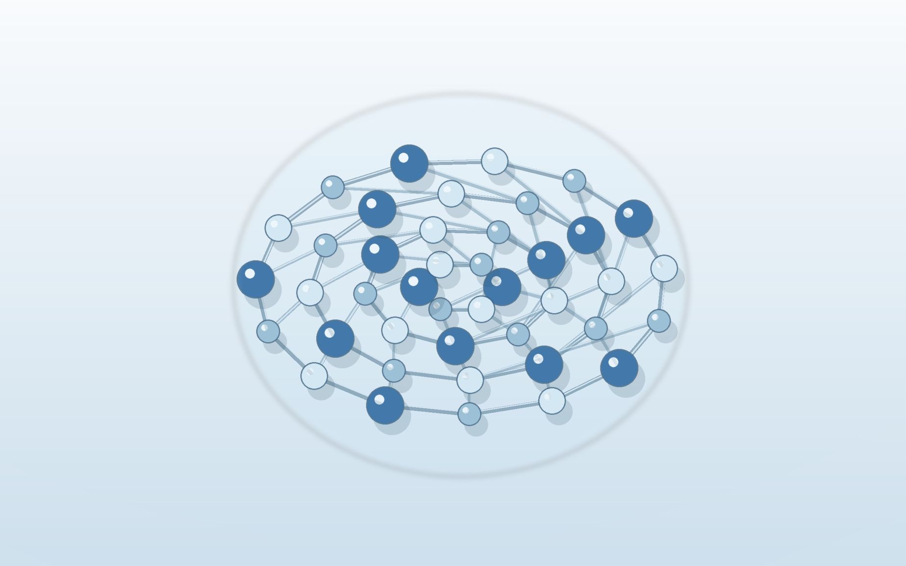 Three-dimensional cluster of short silicon-oxygen oligomer branches with alternating blue and pale molecular nodes.