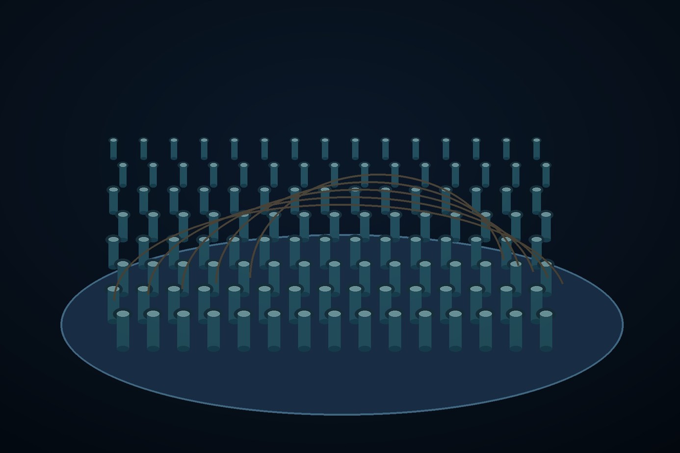 Ordered micro-patterns formed in a silicon-rich hybrid dielectric film for precision electronic-material research.