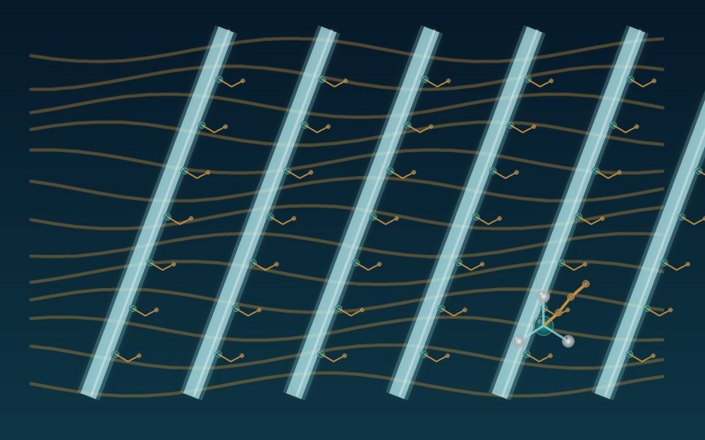 Organosilane-treated glass fibers embedded in a polymer matrix to illustrate interfacial coupling in composites.