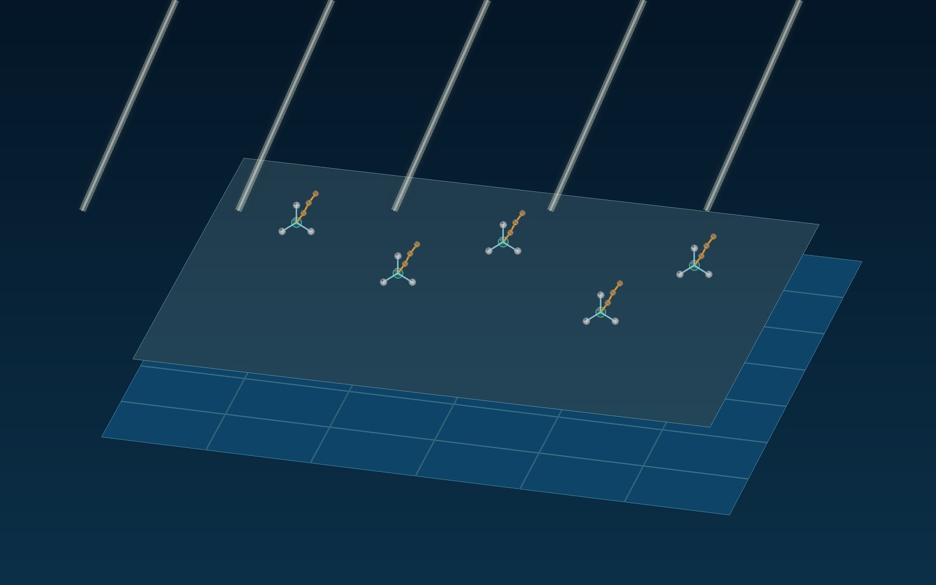Transparent organosilane-modified coating above solar glass with light passing toward the photovoltaic surface.