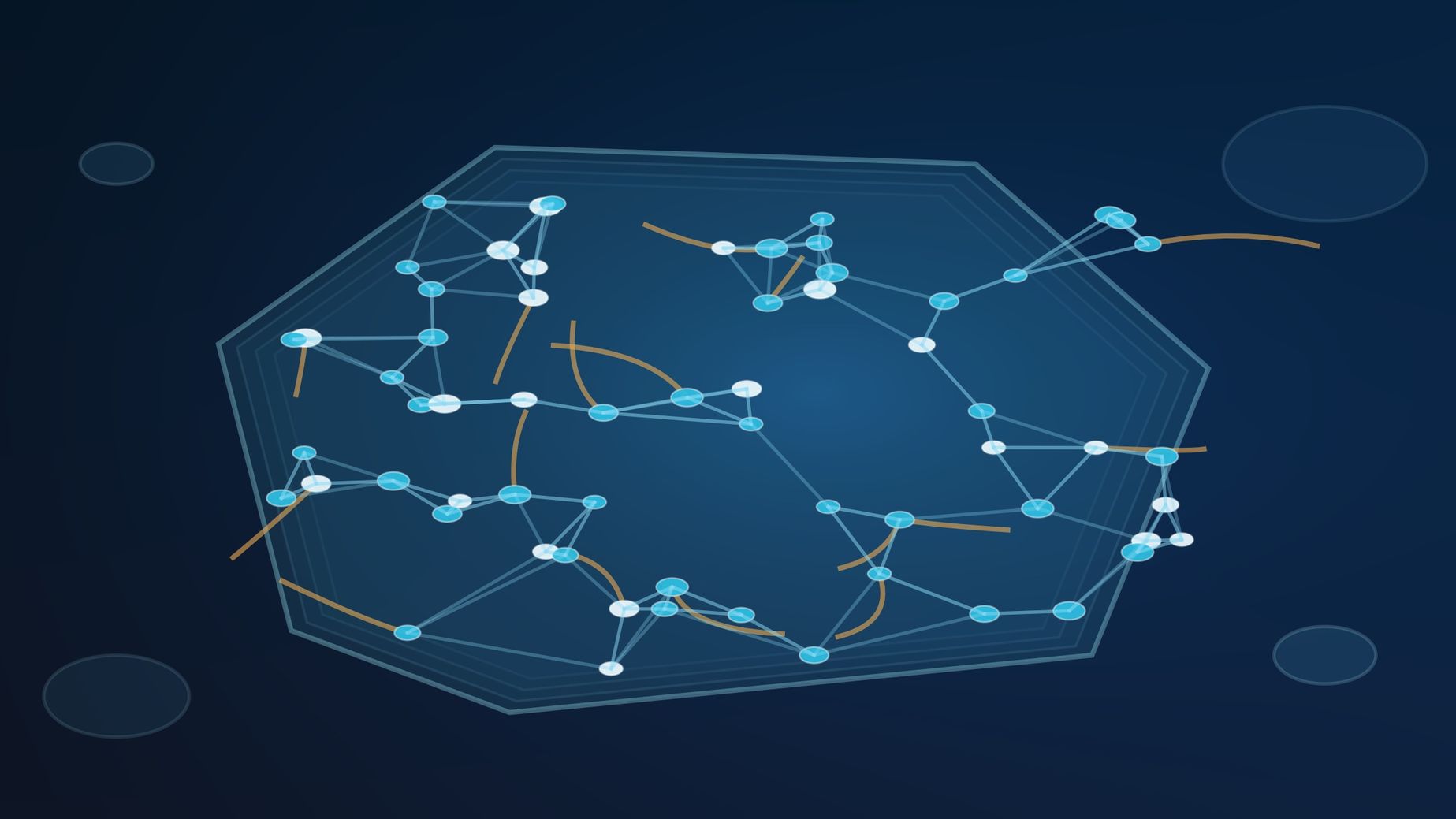 Three-dimensional hybrid silicon network illustrating connected inorganic nodes and organic segments.