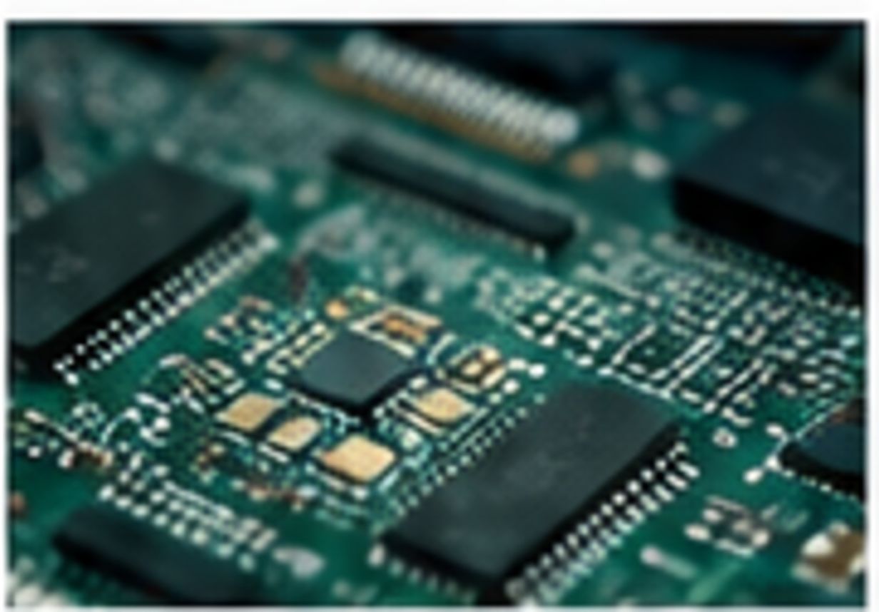 Detailed electronic circuit board representing dielectric and damping applications for industrial silicone fluids.