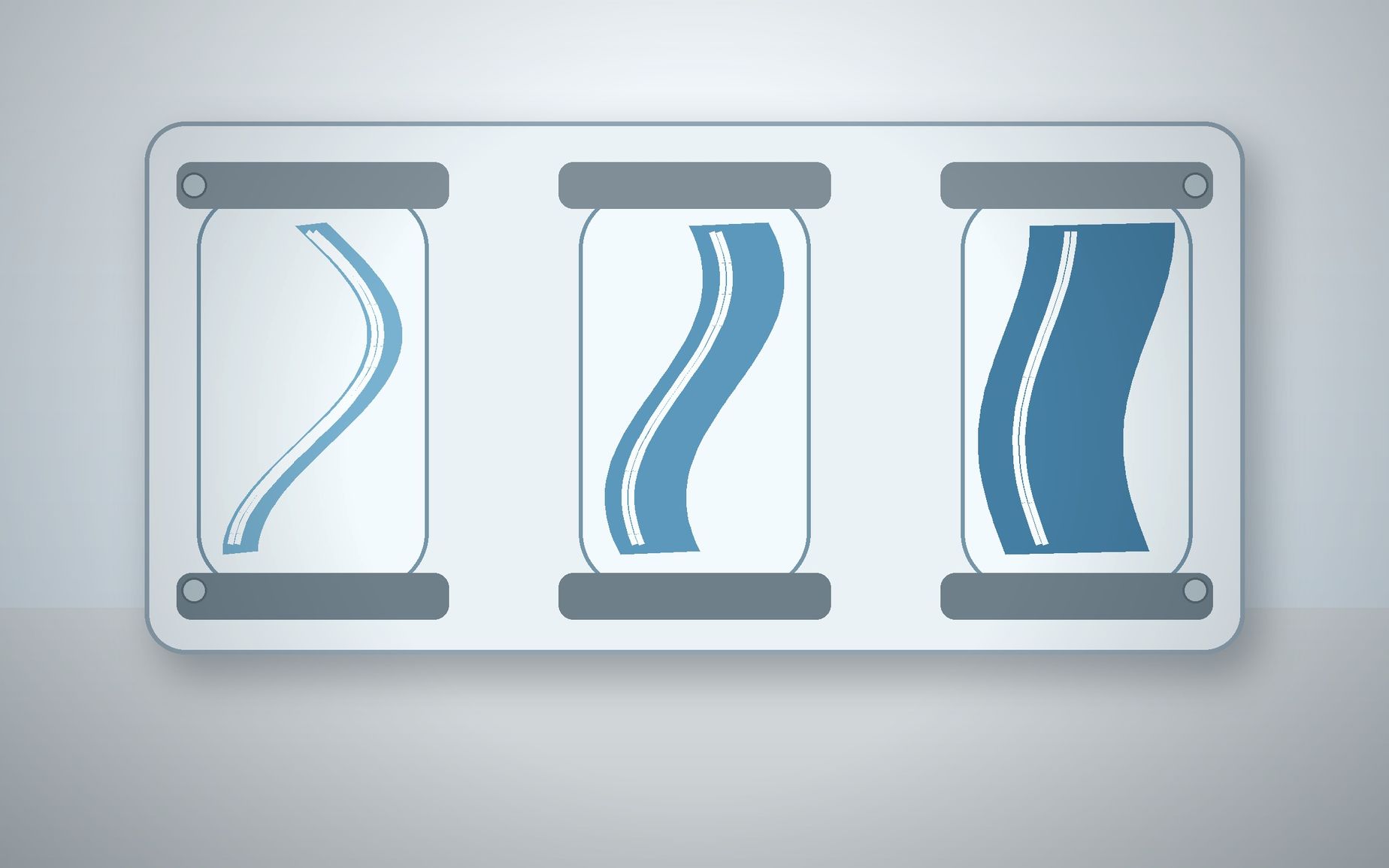 Glossy silicone fluid bands moving through precision channels to represent controlled viscosity and flow.