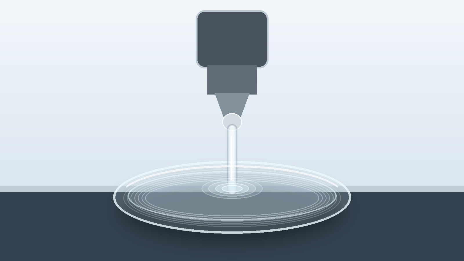 High-viscosity translucent silicone flowing from a precision dispenser into a clean vessel.
