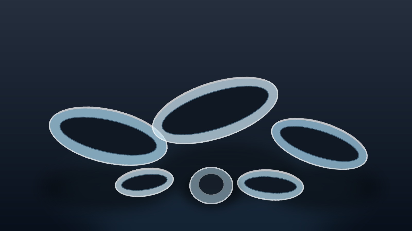 Assorted translucent silicone O-rings and gaskets arranged on a dark technical surface.