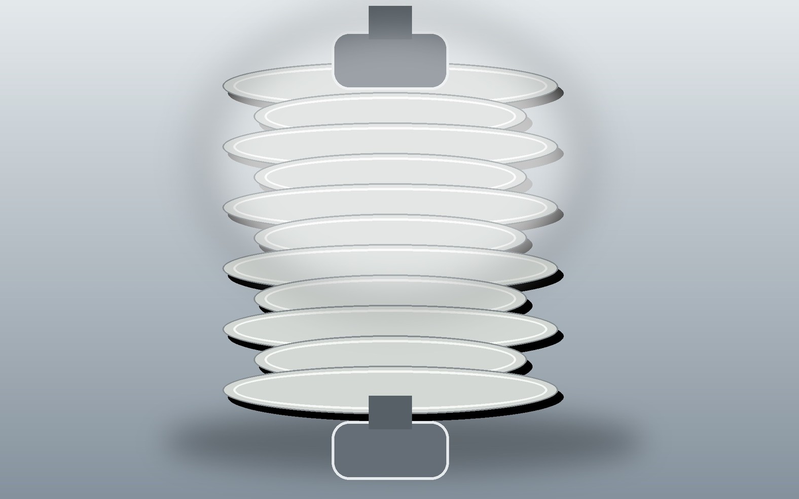 Ribbed silicone composite electrical insulator with metallic end fittings shown against a clean neutral background.