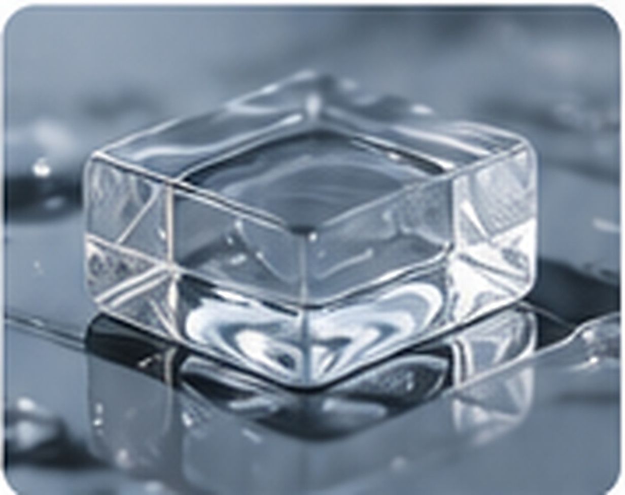 Transparent cured silicone resin specimen demonstrating optical clarity for LED and OLED material systems.
