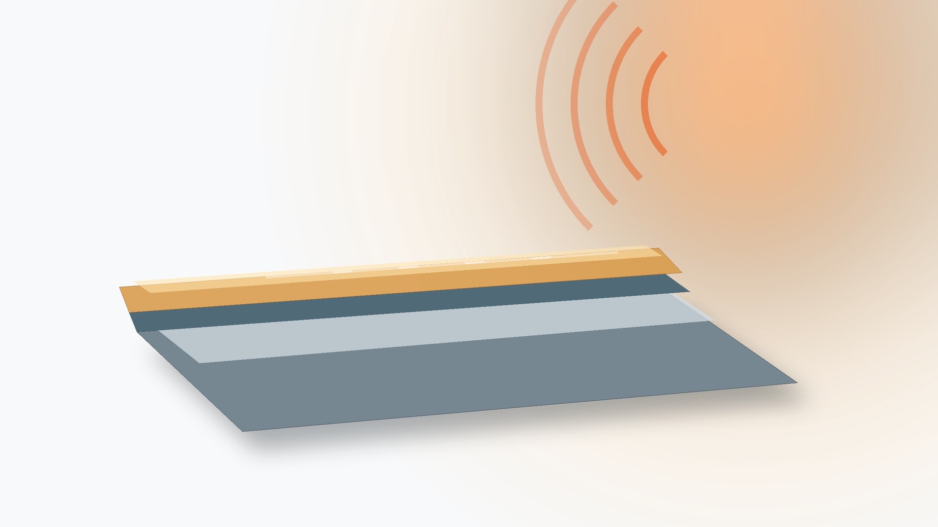 Layered metal panel with amber protective silicone coating exposed to radiant heat.