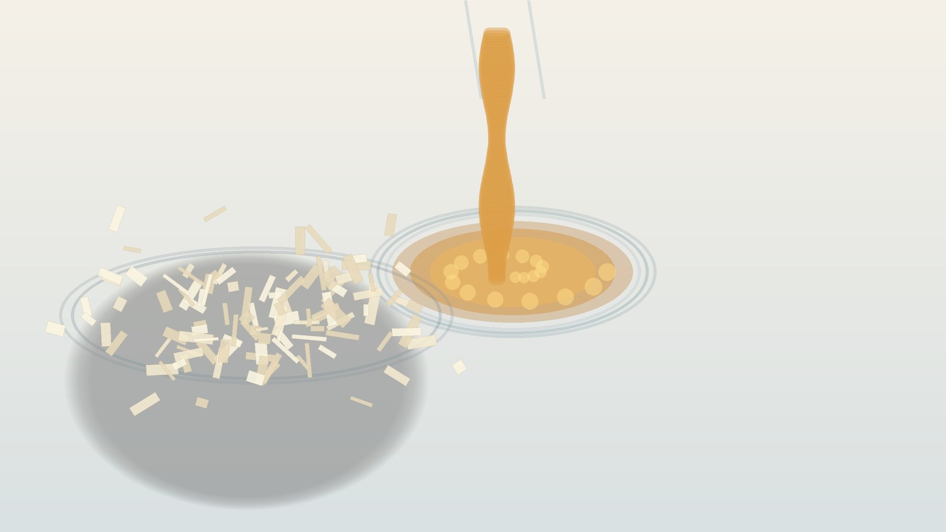 Amber resin liquid and pale solid resin flakes presented in clean glass dishes as two common silicone resin supply forms.