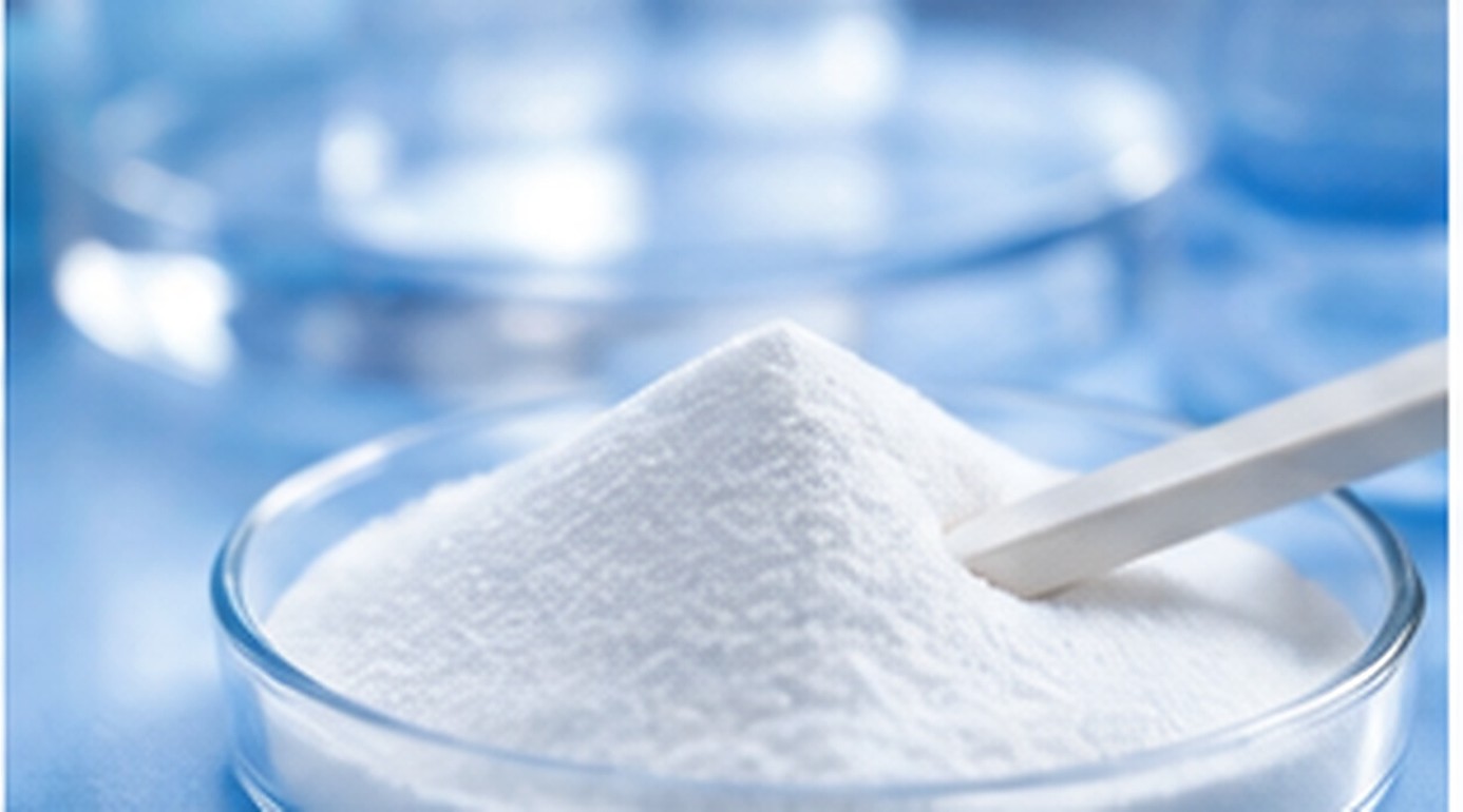 Fine white silsesquioxane powder presented in a clean laboratory dish.