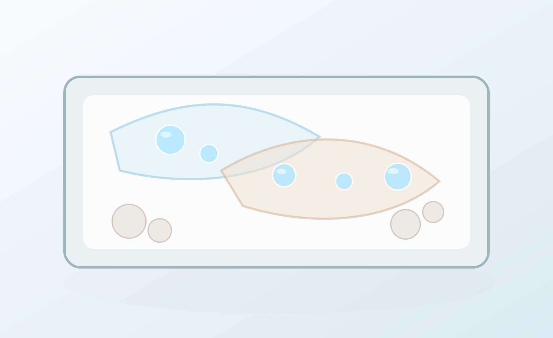 Transparent silicone resin films on glass bead water and surround fine soft-focus powder particles.