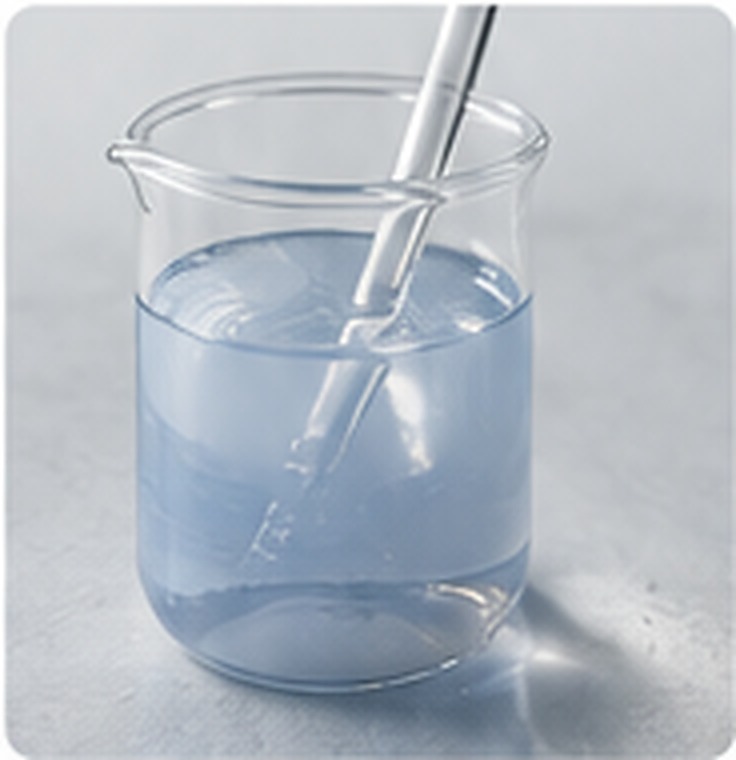 Uniform pale liquid blend in a beaker representing stable silicone-assisted emulsification.