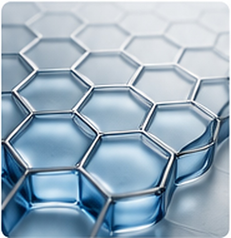 Hexagonal blue liquid film representing consistent coverage and leveling on a surface.