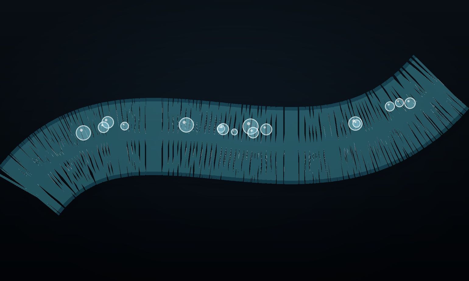 A curved metallic strip carries a transparent silicone coating with discrete water beads on the surface.