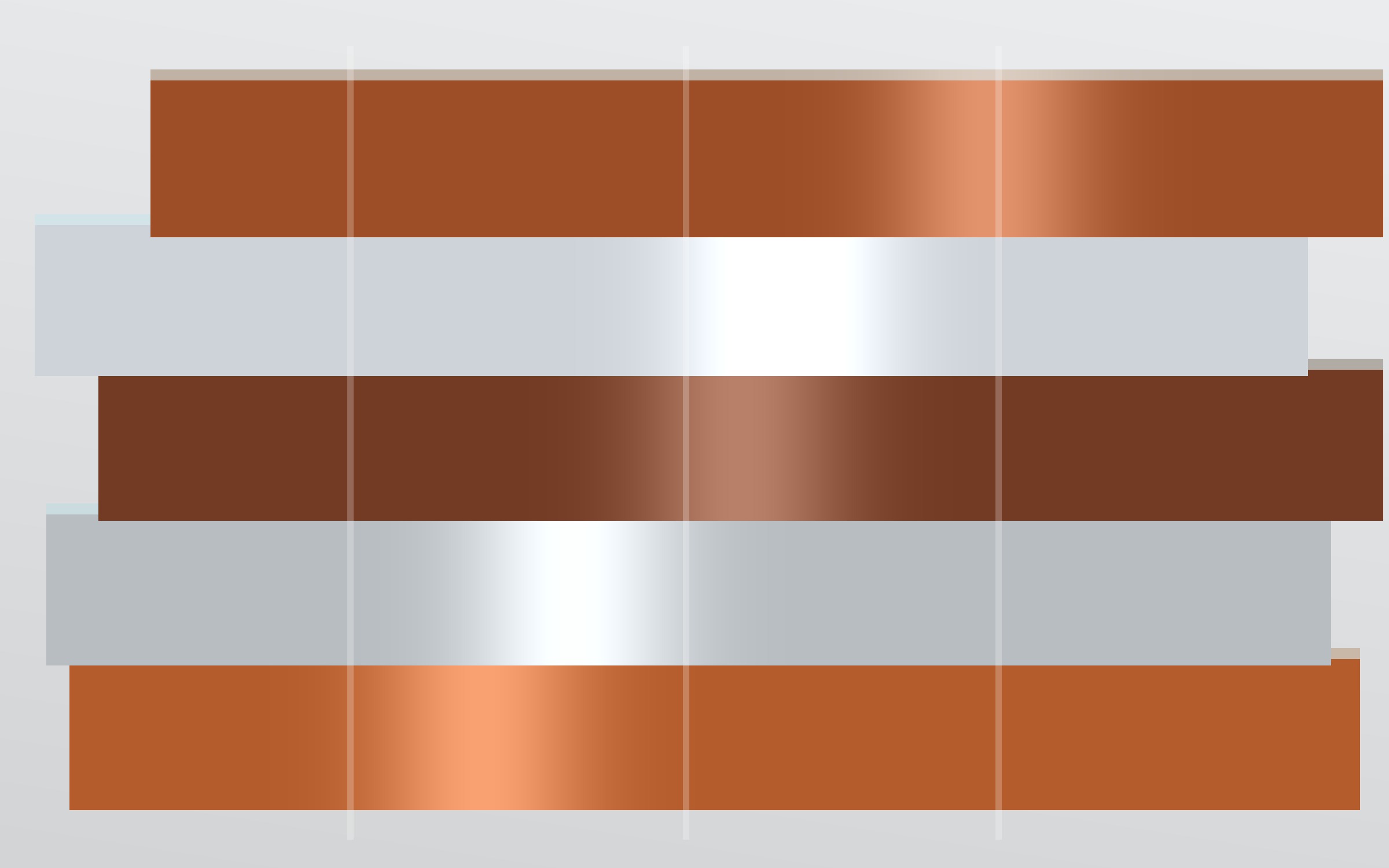 Copper and aluminum component surfaces carry thin, even protective layers with controlled gloss and clean edge definition.