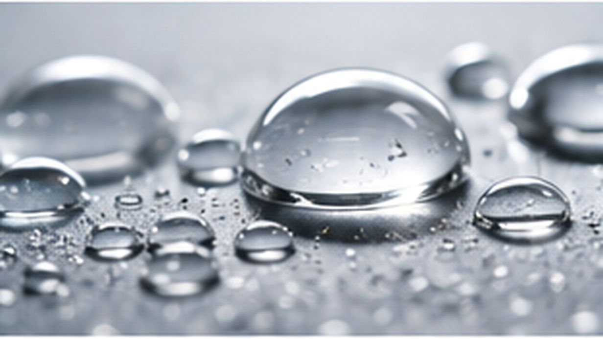 Close-up concept of a silicone-treated mold surface showing rounded droplets on a smooth metallic interface.