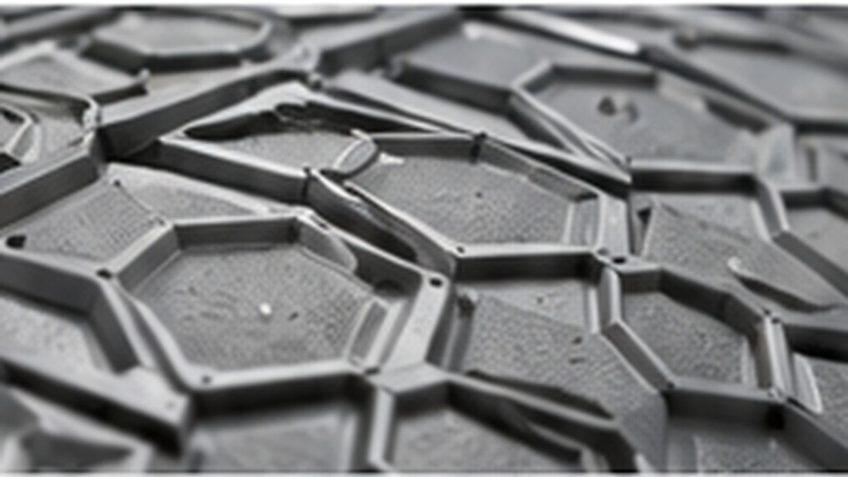 Close view of a deep textured rubber tread pattern representative of demanding mold-release surfaces.