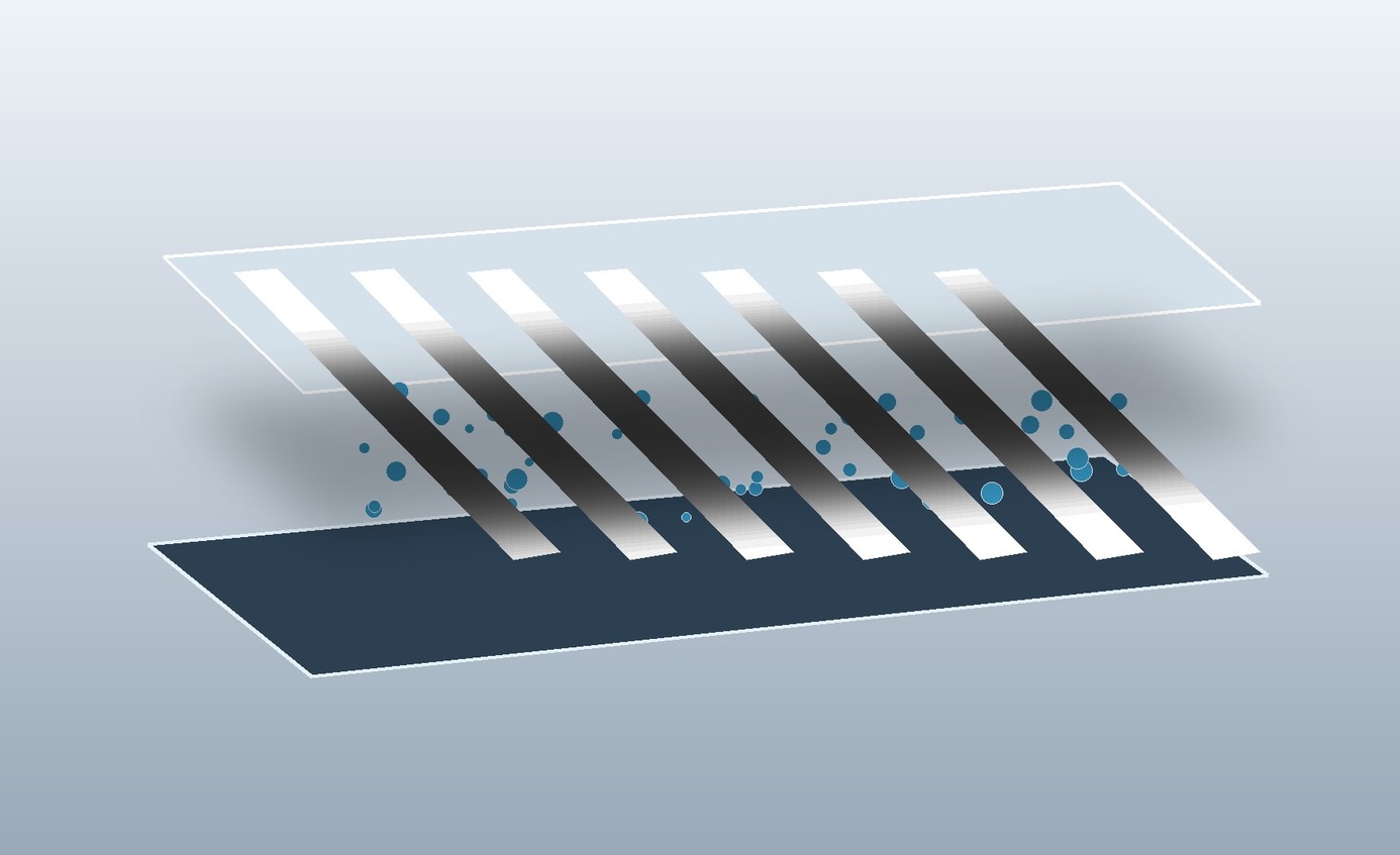Two polished industrial surfaces remain separated by a thin low-friction interface with dispersed surface-control domains.