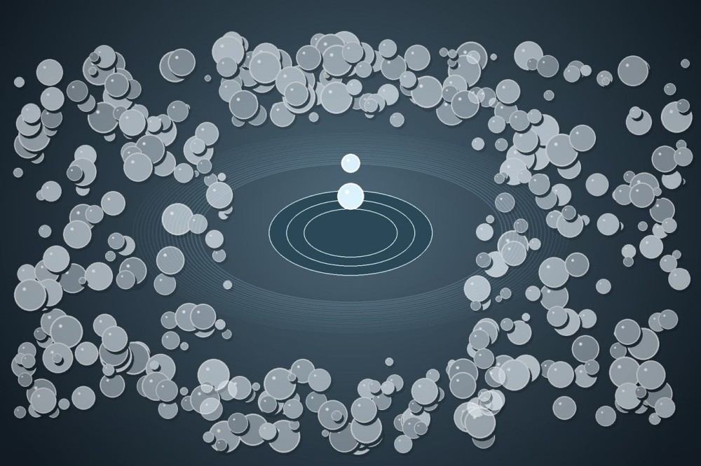 Macro-style industrial liquid surface showing foam bubbles retreating from a central defoamed area.