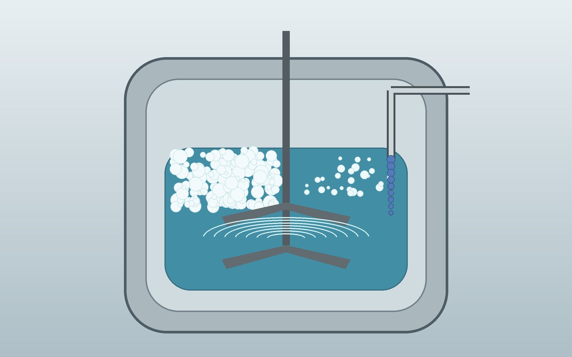 Cooling-water process basin showing reduced foam near the silicone antifoam dosing area.