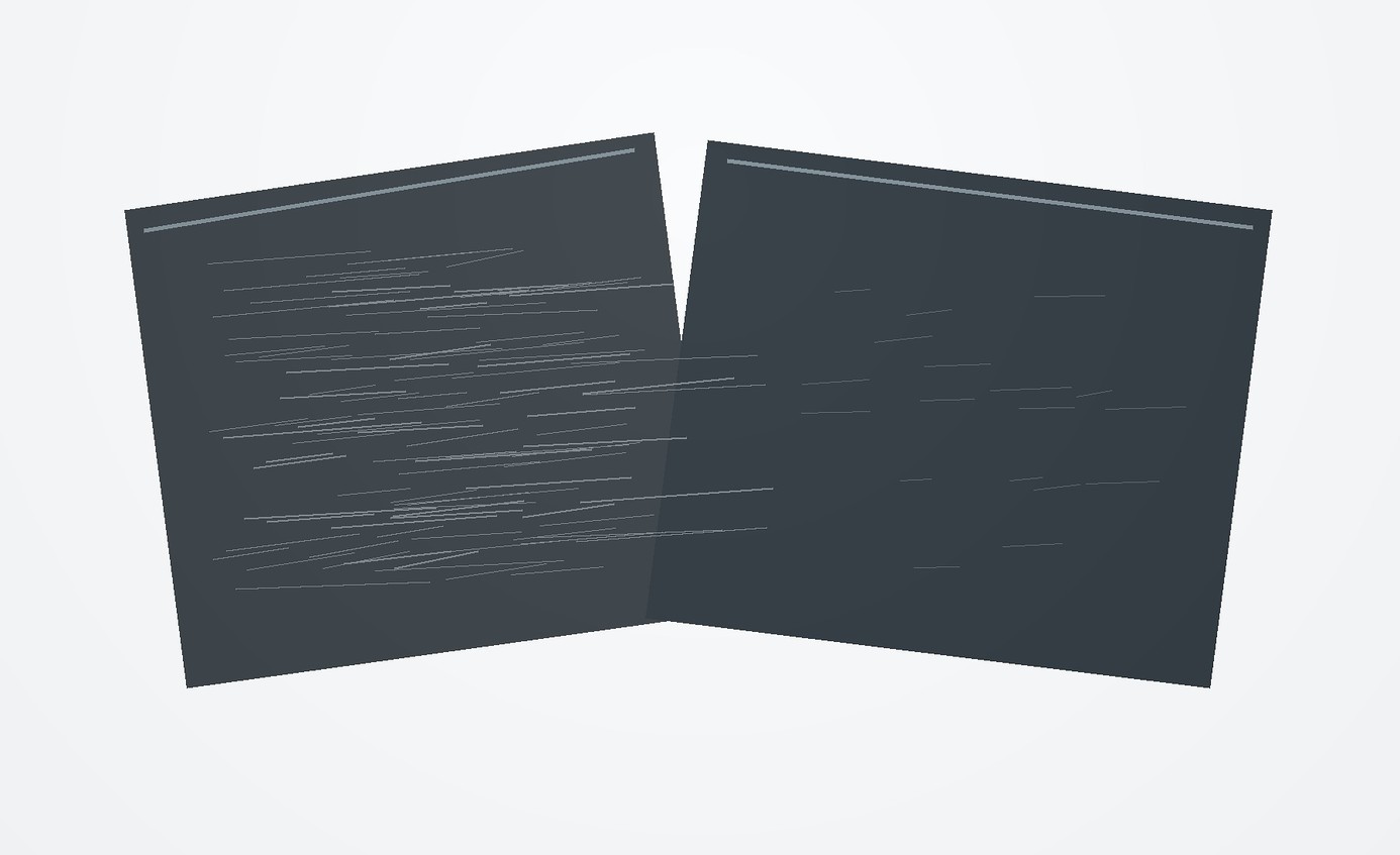 Coated surface coupons comparing concentrated micro-scratches with a cleaner wear-resistant finish.